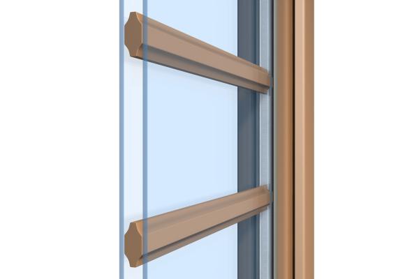 Querschnitt von Helima Sprossen im Glaszwischenraum an einem Holzfenster