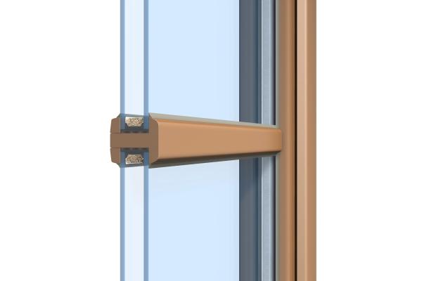 Querschnitt einer konstruktiv glasteilende Sprosse an einem Holzfenster